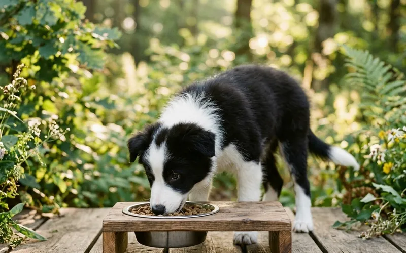 ボーダーコリーの子犬と成長期の食事管理